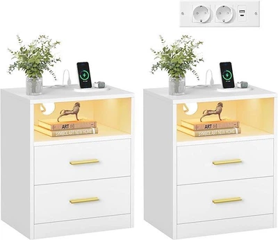 Набір тумбочок 2 шт на 2 ящиками і 2 розетками VASAGLE CUSTOS 50,2x40,1x30 см B0FPF79ZMH