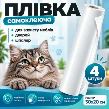 Защитная пленка Антикоготь для Мебели Дверей Обои Когтеточка Home Protect Размер 30х20 см 4 шт Прозрачный