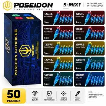 Набор модульные картриджи POSEIDON S-MIX1 50 шт, Round Liner, Round Shader, Magnum, ELT/ MT для тату