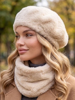 Женский комплект Alpaca берет + бафф бежевый