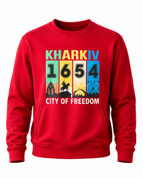 Свитшот унисекс с карманами 726 тринитка с принтом "Kharkiv 1654 city of freedom" вишня р. XL