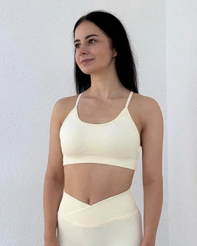 Женский спортивный топ линии V-Shape с вынимающимися чашечками дышащая ткань для активных тренировок Молочный L (TV7L)