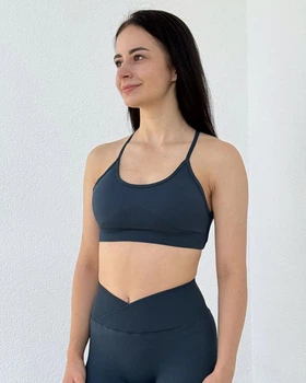 Женский спортивный топ линии V-Shape с вынимающимися чашечками дышащая ткань для активных тренировок Изумруд L (TV8L)