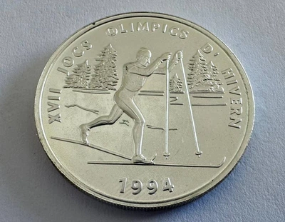Андорра 5 дінерів 1993 рік XVII Зимові Олімпійські ігри, Ліллегаммер 1994 срібло Монети світу Срібло 900 проба (10 грам)