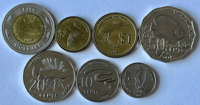 Кокосові острови набір 7 монет 5,10,20,50 центів 1,2,5 доларів 2004 рік Монети світу