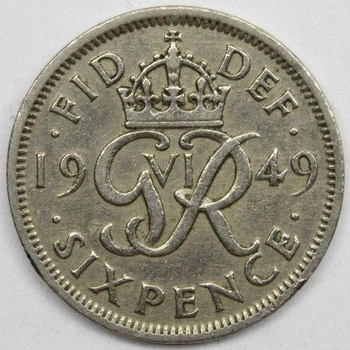 Велика Британія 6 пенсів 1949 рік Монети світу