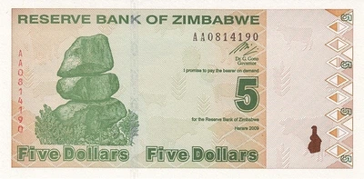5 доларів dollars 2009 рік Банкнота Зімбабве Африка UNC P-93