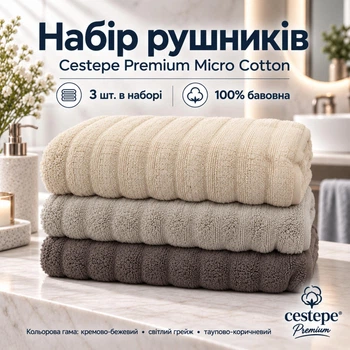 Набор махровых полотенец Cestepe Premium Ezgi 3 шт 50x90 см 100% хлопок бежево-коричневый