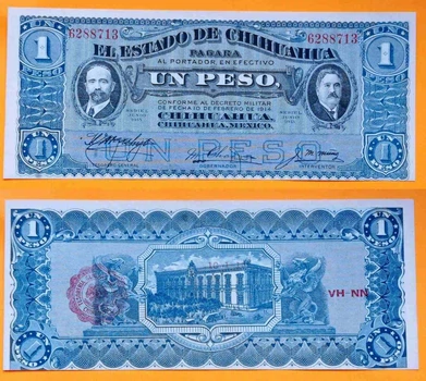 1 Песо 1915 рік Банкнота Мексика провінція Чіхуахуа Північна Америка UNC