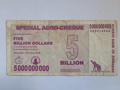 5000000000 доларів dollars 2006-2008 рр Банкнота Зімбабве Африка P-61