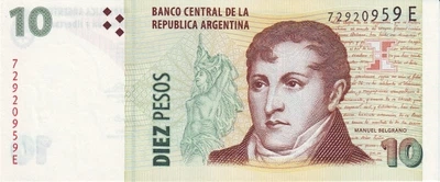 10 Песо Pesos 1997-2016 рік Банкнота Аргентина Південна Америка UNC P-354