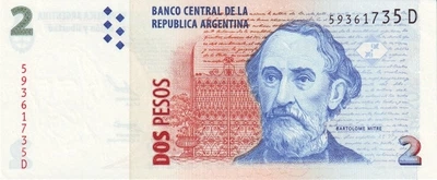 2 Песо Pesos 1997-2016 рік Банкнота Аргентина Південна Америка UNC P-352