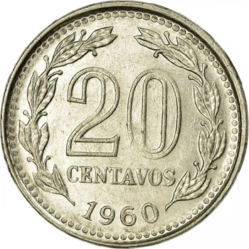 Аргентина 20 сентаво 1960 рік Монети світу