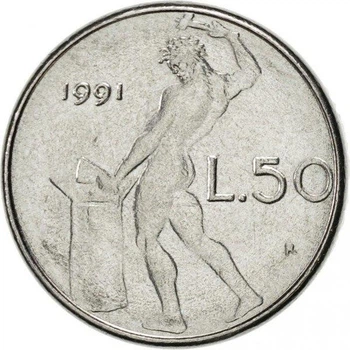 Італія 50 лір 1991 рік Монети світу