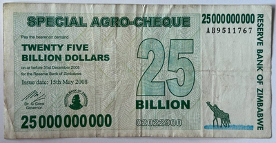 25000000000 доларів dollars 2006-2008 рр Банкнота Зімбабве Африка P-62