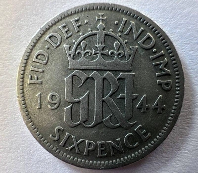 Велика Британія 1944 рік 6 пенсів 2,83 грам срібло 500 Монети світу