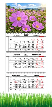 Календарь настенный квартальный на 2027 год на три пружины, Apriori , Цветы, Природа , 29,7х61см , 11 вид