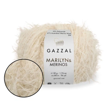 Gazzal Marilyn & Merinos, Крем №8270 - пряжа з мериноса з поліамідом, 50 г / 88, м для светрів, шапок і кардиганів, Газзал Мерилін Меринос