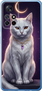 Чехол для Xiaomi Redmi Note 11S 5G Mystic White Cat Gothic Dark Purple Gold