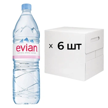 Упаковка мінеральної природної негазованої води Evian, 6 шт х1,5 л, ПЕТ