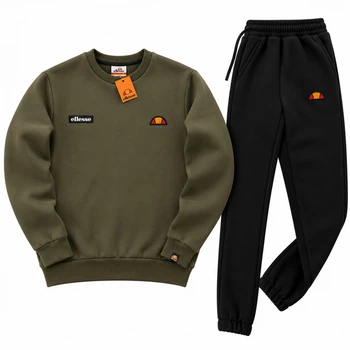 Зимовий чоловічий теплий спортивний костюм Ellesse світшот-штани, хакі, розмір XS
