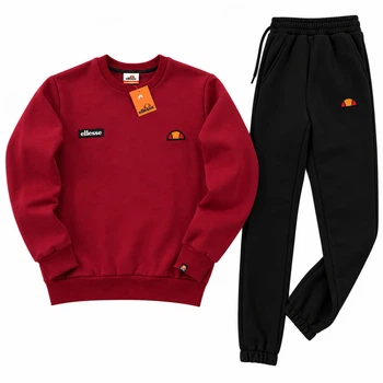 Зимовий чоловічий теплий спортивний костюм Ellesse світшот-штани, бордовий, розмір L