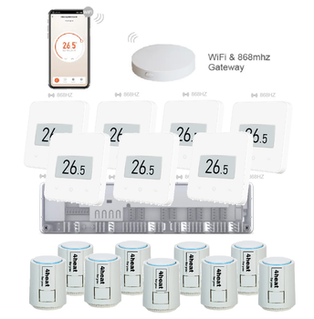 Комплект беспроводной WIFI автоматики на 7 зон 4HEAT | HR-03RF + EGW01 + WT-75W (7шт) + Привод ATR (9шт)