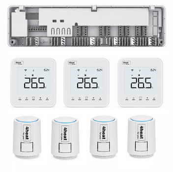 Зональное WiFI управление водяной тепловой пол 3 зоны 4HEAT | HR-03C + АE-3DW.WF (3 шт) + Сервопривод ATR (4 шт)