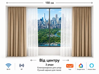 Електрокарниз для штор LIVOLO 150 см, Wi-Fi Tuya Smart, з пультом ДК + ручний карниз для тюлю