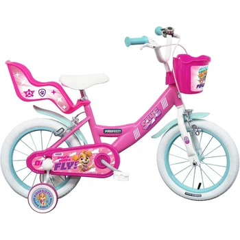 Детский велосипед Paw Patrol Skye & Everest 14" с дополнительными колесами и корзиной, розовый