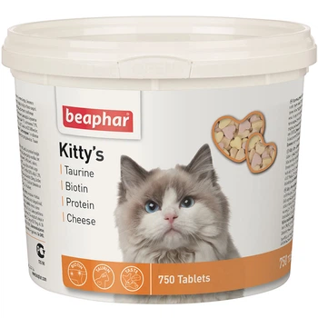 Витамины для кошек и котят Beaphar Kitty's Mix с таурином, биотином, протеином и сыром, витаминизированное лакомство и кормовая добавка, 750 таблеток (BAR12595)