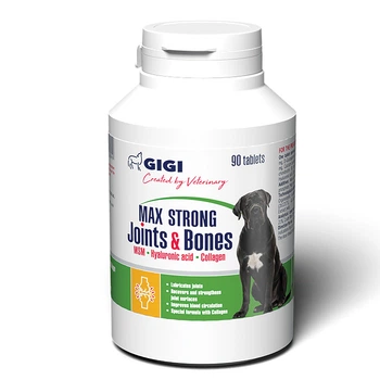 Витаминно-минеральный комплекс для суставов собак GiGi Max Strong Joints & Bones с коллагеном, гиалуроновой кислотой, глюкозамином и хондроитином, 90 таблеток (GIG43089)