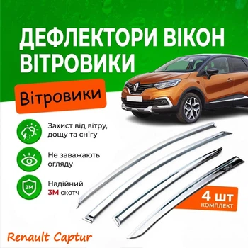 Дефлектори бічних вікон Renault Captur Рено Каптюр 2016- Хром