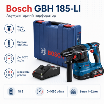 Акумуляторний перфоратор Bosch GBH 185-LI під патрон SDS-plus Синій