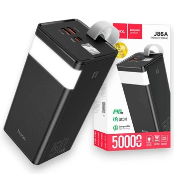 УМБ Павербанк 50000 mAh 22.5W с быстрой зарядкой и фонариком HOCO J86A Наружный аккумулятор Портативное зарядное устройство Черный