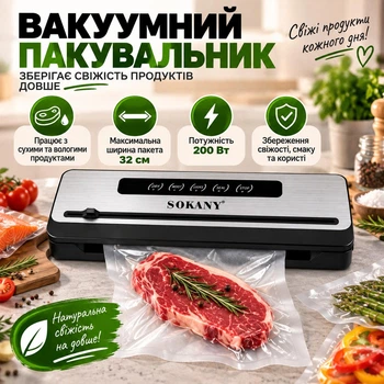 Кухонний вакуумний пакувальник – вакууматор для зберігання продуктів Sokany SK-13076 200 Вт