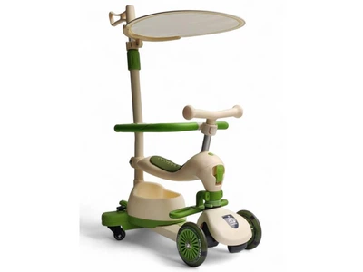 Самокат детский Scooters Ambrella 4 в 1 с сидением родительской ручкой козырьком бортиками подсветкой и музыкой от 10 месяцев зеленый