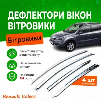 Дефлекторы боковых окон Renault Koleos 1 Рено Колеос I 2008-2017 Хром