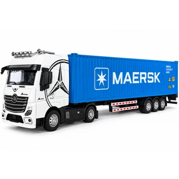 Металева вантажівка-контейнеровоз Mercedes-Benz Actros 1:32, 37 см, фура з контейнером, інерційна, світло фар