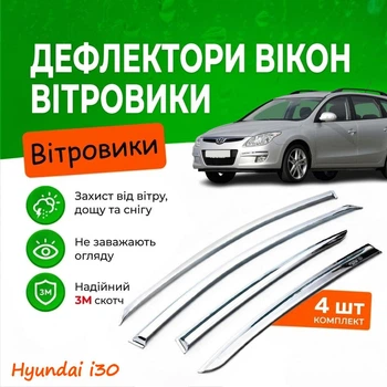 Дефлекторы боковых окон Hyundai i30 Wagon Хюндай ай30 универсал 5 дверей 2007-2011 Хром