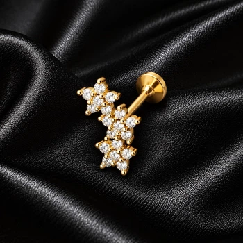 Серьга для хряща уха с камнями «Цветы» Asteel Золото 6 мм