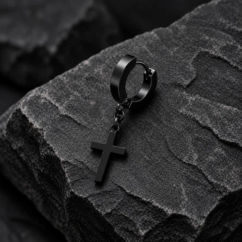 Серьга для уха "Крест" Asteel Чёрный 6 мм