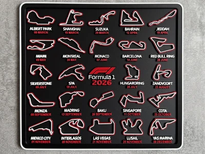 F1 2026 Карта календар трас Формули 1 22×25 см