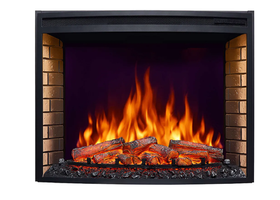 Электрокамин ArtiFlame AF33 - 86.6 см, выгнутое панорамное стекло, 3D-эффект пламени, LED-подсветка и обогрев