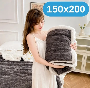 Мягкий утолщенный двусторонний плюшевый меховой плед 150×200 см, 1400 г, темно-серый KT900120