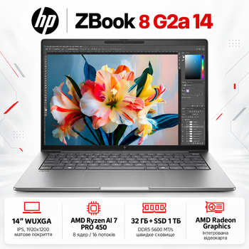 Ноутбук HP ZBook 8 G2a 14" WUXGA IPS AMD Ryzen 32 ГБ профессиональная рабочая станция Серебристый (DZ4D5ET)