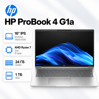 Ноутбук HP ProBook 4 G1a 16" WUXGA IPS AMD Ryzen 24 ГБ з AI та сканером відбитка Сріблястий (AX7D3AV_V10)