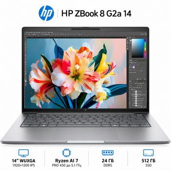 Ноутбук HP ZBook 8 G2a 14" WUXGA IPS AMD Ryzen 24 ГБ профессиональная рабочая станция Серебристый (DZ4D2ET)