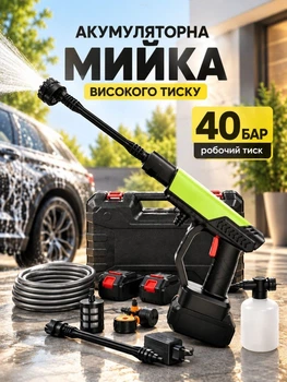 Автомийка акумуляторна високого тиску 40 бар 6в1 бездротова для авто 21V 2 АКБ зі шлангом 5 м та кейсом