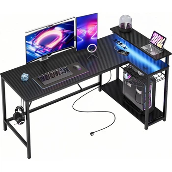 Компьютерный стол BESTIER, для геймеров с LED-подсветкой, 147 × 80 см